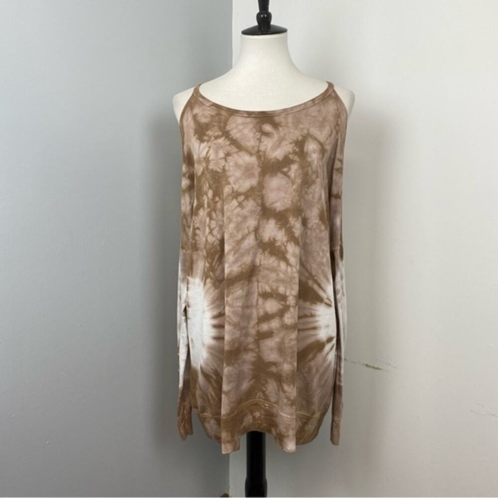 PPLA Petra Tan & White Tie Dye Cold Shoulder Long Sleeve Top Large